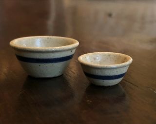 Jane Graber Vintage Stoneware Mixing Bowl Set Blue Stripe 1:12th Scale