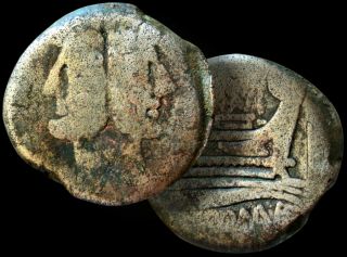 Janus: Two Faced Deity / Prow Of Galley / C.  Maianius 153 Bc.  Æ As Bronze,
