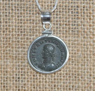 Roman Emperor Constantine Authentic Ancient Coin 925 Sterling Silver Necklace