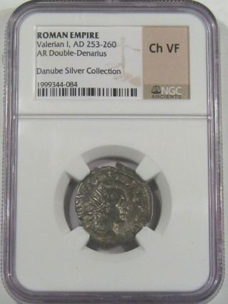 Choice Vf Roman Empire Valerian I 253 - 260 Ad Silver Double Denarius Ngc Ch Vf.