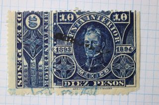 Mexico Revenue R113a 10p Pesos 1893 - 1894 Renta Interior