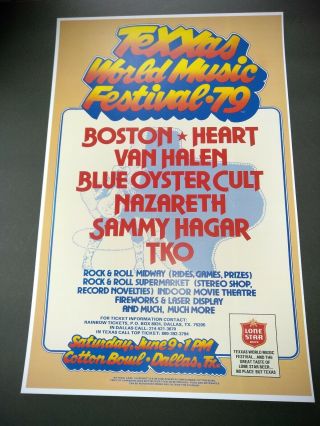 Texxas World Music Festival Texas Jam 1979 Poster Boston Van Halen Heart Tko