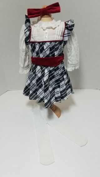 American Girl Doll Nellie Holiday Outfit Dress Hair Bow Tights Retired Xmas