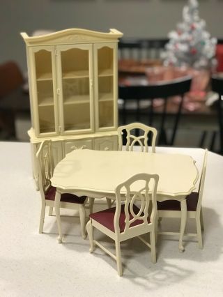 Vintage Sindy Dining Room Hutch,  Table And 4 Chairs Set Marx Toys Barbie