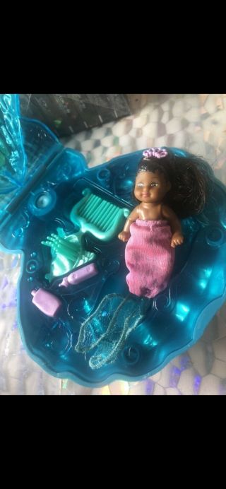 2000 Mattel Barbie African American Magical Mermaids Baby Krissy W/shell & Acc.
