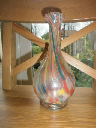 Vintage Art Glass Vase With Pastel Colour Swirls Ht 21cms