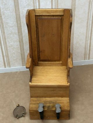 Dollhouse Miniature OOAK Vintage Style Oak Shoe Shine High Back Chair 1:12 2