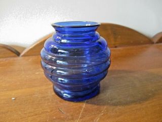 Vintage Depression Era Cobalt Blue Glass Beehive Ribbed Vase