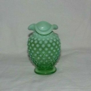 Fenton Green Opalescent Hobnail Mini Bud Vase