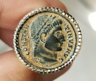 Authentic Ancient Coin Of First Christian Roman Emperor Constantine Silver Ring