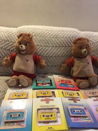 Two Vintage Teddy Ruxpin Bears With 10 Books And Cassettes