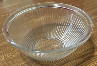 Vintage Clear Glass Ribbed Serving Bowl With Clear Rim 8” X 3 3/4” No Chip Crack