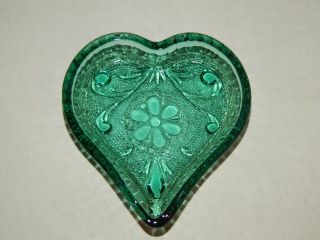 Vintage Indiana Tiara Glass Teal Blue/green Sandwich Glass Heart Candy,  Nut Dish
