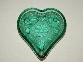 Vintage Indiana Tiara Sandwich Glass Heart Candy,  Nut Dish,  Teal Blue/green