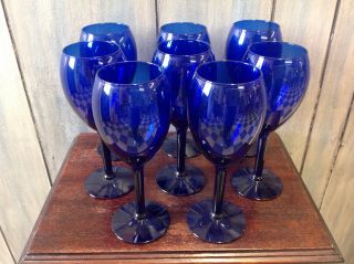 Set Of 8 Cobalt Blue Stemmed Wine/water Glasses,  8 " Tall,