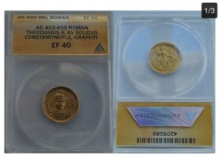 3 Day Roman Gold Coin Theodosius Ii (ad 402 - 450) Anacs Ef 40,  Graffiti