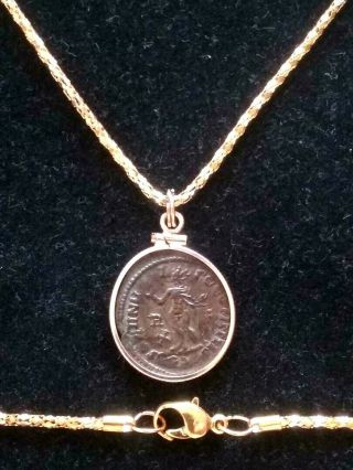 Constantine Great Sol Authentic Ancient Roman Coin Gold - Filled Pendant Necklace 3