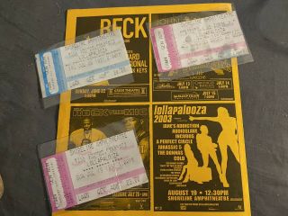 3 Lollapalooza Ticket Stubs 1991 / 1992 / 1993 & Lollapalooza 2003 Flier