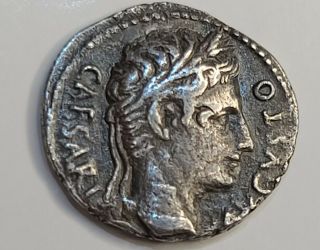 Emperor Augustus Silver Denarius.  Vf.  Spanish.  Temple Type.