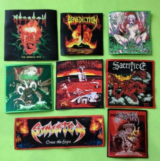 Death Thrash Metal 8 X Woven Patches Set Morgoth Cannibal Sacrifice Sinister