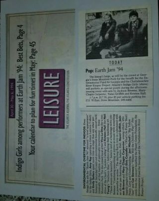 Indigo Girls 1994 Atlanta Earth Jam Benefit Newspaper Articles Jackson Browne