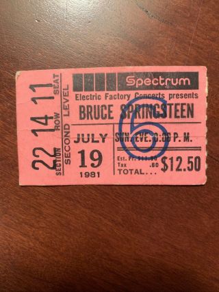 Vintage Philadelphia Spectrum July 19 1981 Bruce Springsteen Concert Ticket Stub