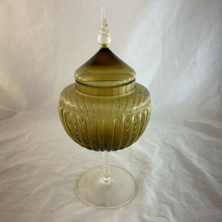 Vintage Empoli Venetian Glass Apothecary Jar Amber - 14 " Tall