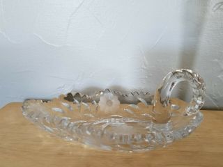 Cambridge Sunflower & Leaves Etched Glass Very Heavy Candy Dish W/ Handle