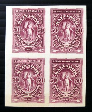El Salvador Revenue 1890 Imperf Block Of 4 No Gum Dc488