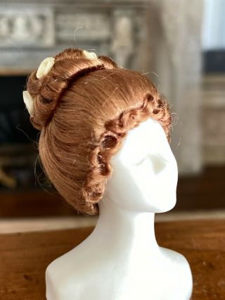 Vintage Miniature Ooak 1:12 Scale Strawberry Blonde Updo Bun Dollhouse Doll Wig