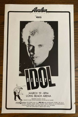 Billy Idol Poster 1984 Long Beach Arena Ca Tour Concert Kroq Avalon