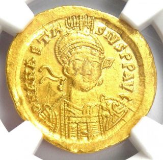 Byzantine Anastasius I Av Solidus Gold Christ Coin 491 - 518 Ad - Ngc Choice Au