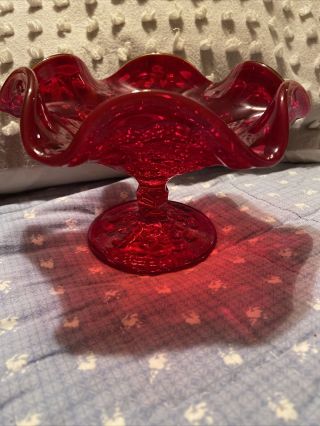 Vintage Viking Ruby Red Georgian Compote Candy Dish With Ruffle Trim 2