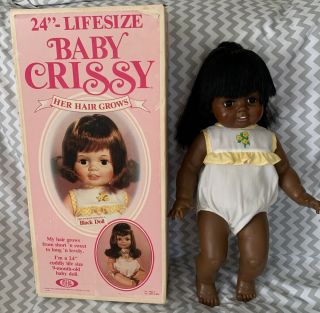 Vtg Ideal Baby Crissy Lifesize 24 " Black African American Baby Doll & Box