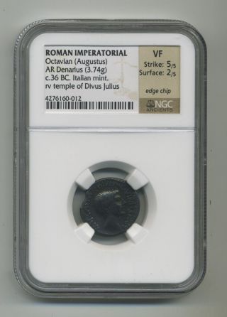 Roman Imperatorial Octavian (augustus) Ar Denarius C.  36 Bc Ngc Certified Vf