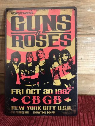 Guns N Roses Tin Metal Poster Sign Man Cave Concert Tour Vintage Ad Cbgb Nyc