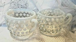 Fenton White Opalescent Glass Hobnail Small Cream And Sugar Bowl -