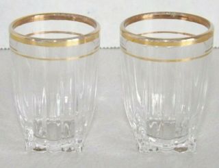 2 Vintage Federal Glass Park Avenue Gold Trim Rim Shot Glasses Shotglasses