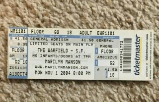 Marilyn Manson Nov 1 2004 Full Concert Ticket Stub @ The Warfield San Francisco
