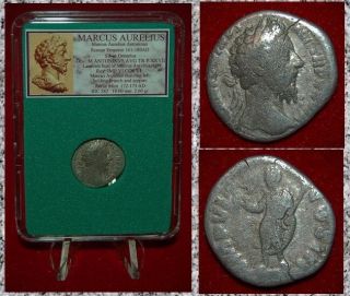 Ancient Roman Empire Coin Marcus Aurelius Emperor On Reverse Silver Denarius