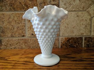 Vintage Milk White Glass Fluted Vase - Very Detailed