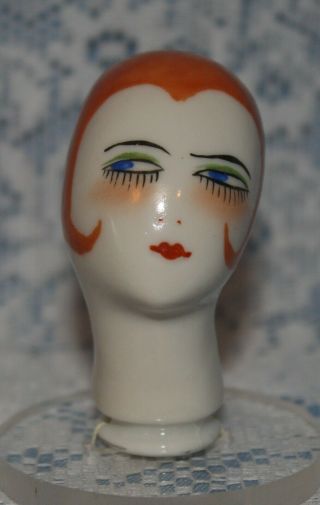 Rare Antique German Pincushion Half Doll Art Deco Red Hair Stunning Eyes - 2 1/2 "