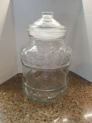 Kig Indonesia Large Lidded Clear Glass Jar With Fruit Pattern 11 "