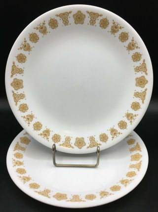Set Of (2) Vintage Mcm Corelle - - Butterfly Gold - - Luncheon Plates 8.  5 "