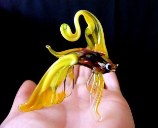 Murano Italy Style 3.  1 " Yellow Art Glass Aquarium Figurine Goldfish Fish Figure