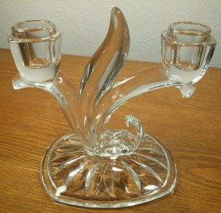 Vintage Indiana Glass Willow Oleander Double Candlesticks Crystal Candle Holder