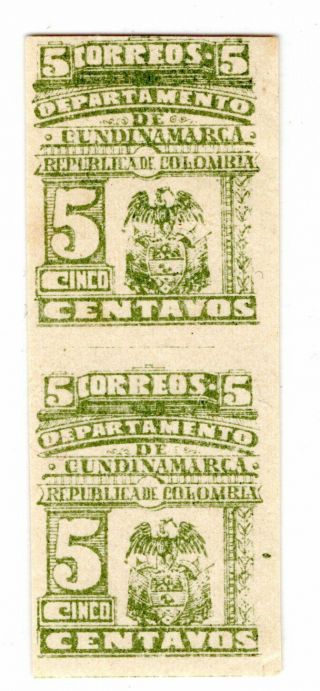 Colombia - Cundinamarca - 5c Pair - Imperf Error - 1904 - Sc 26a Rrr