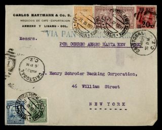 Dr Who 1931 Colombia Mixed Frank Combo Canal Zone Paa Airmail To Usa F56767