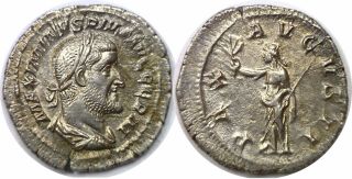 235 - 238 Ad Roman Empire Maximinus I Thrax Pax Standing Silver Denarius