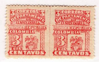 Colombia - Cundinamarca - 3c Pair - Imperf Vertically Error - 1904 - Sc 25 - Rrr